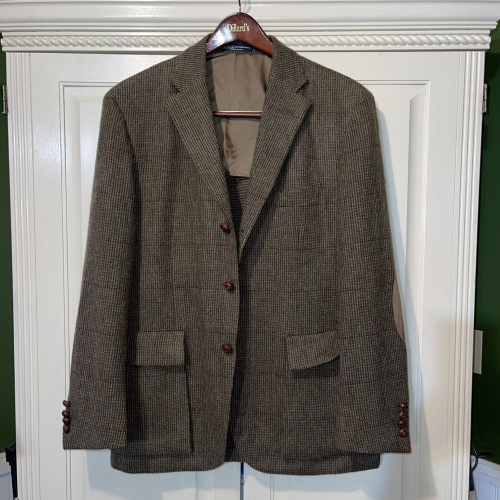 Polo Ralph Lauren Blazer Men 44R Brown Alpaca Wool Leather Knot Buttons Jacket - Picture 8 of 13
